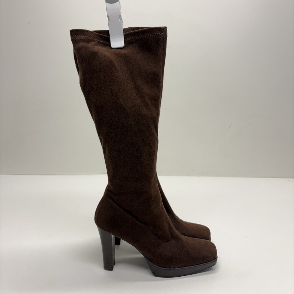SKECHERS Y2K "Somethin' Else" Vintage Brown Retro Square Toe Knee High Boots 6 - Picture 2 of 14